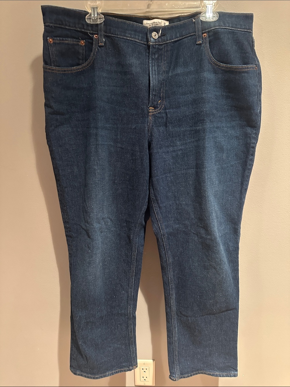 Abercrombie & Fitch Dark Navy curve love mid rise Straight Jeans